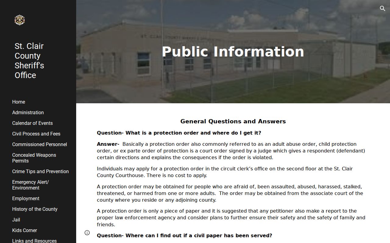 St. Clair County arrest press releases on the sheriff public information page