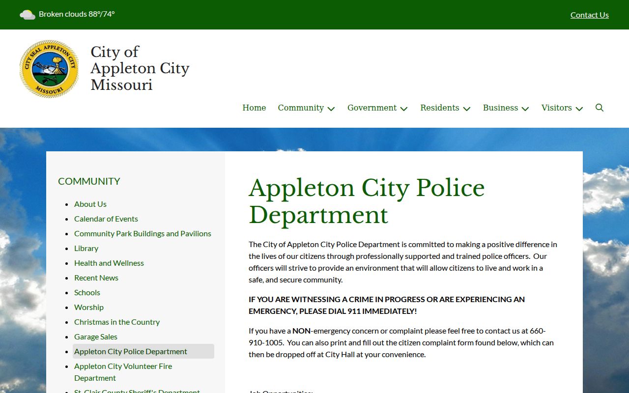 Appleton City criminal records contact at the police department