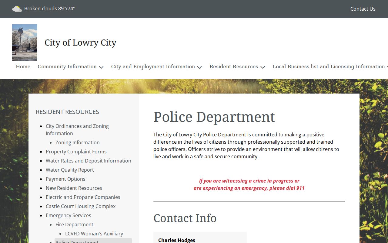Lowry City St. Clair County criminal records police department page