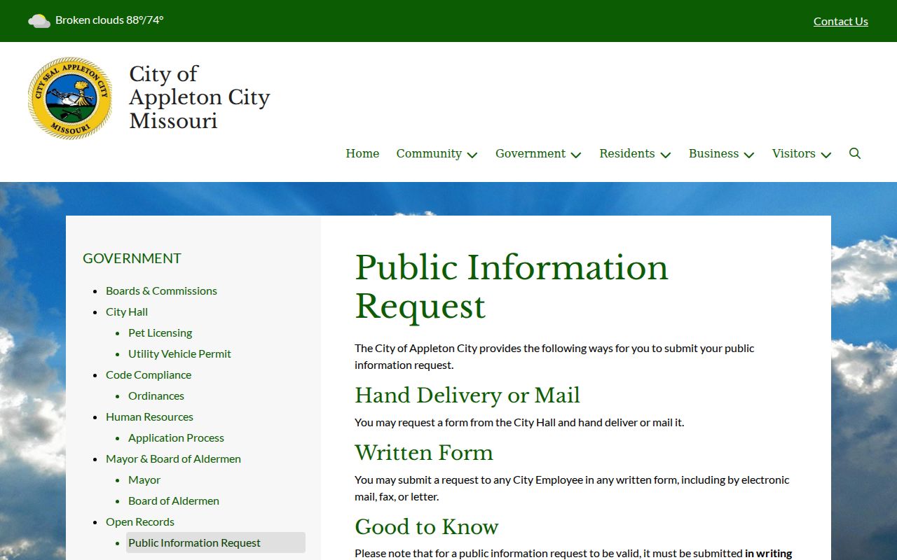 Appleton City criminal records public information request channels