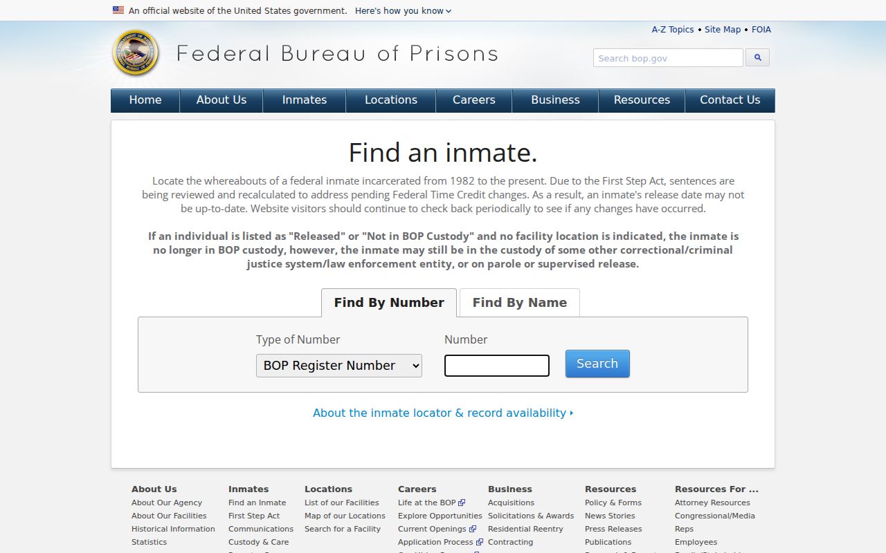 Federal custody record search for St. Clair County through the BOP locator