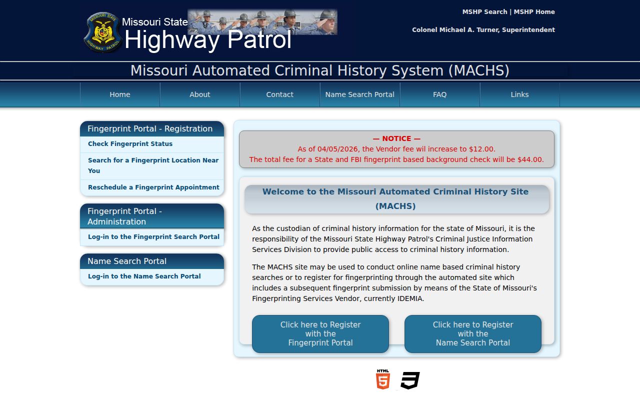 St. Clair County criminal history search through the Missouri MACHS gateway